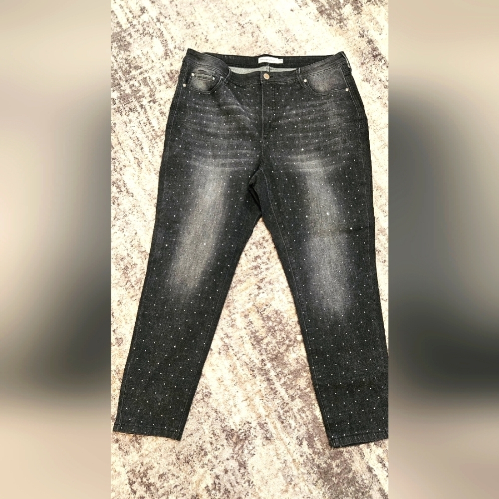 RM Rebecca Minkoff Crystal Studded Black Jeans, Size 18W - Picture 3 of 8